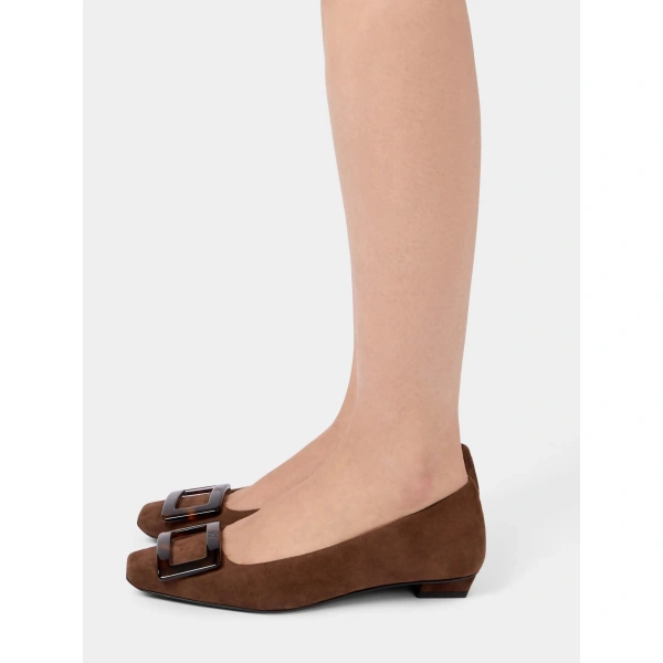 Roger Vivier Belle Vivier Ballerinas in Brown Suede, view 4 | Ballet Flats