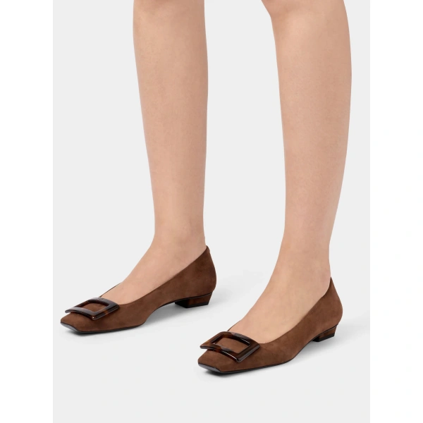 Roger Vivier Belle Vivier Ballerinas in Brown Suede, view 5 | Ballet Flats