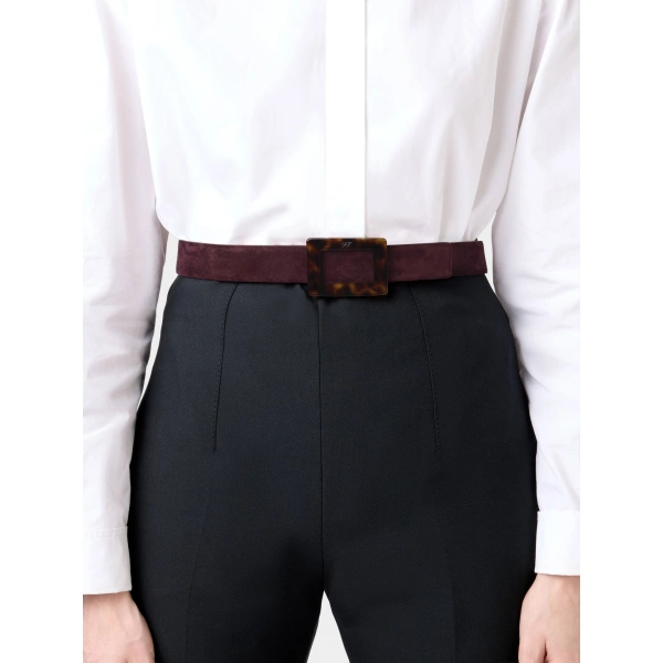 Roger Vivier Belle Vivier Belt in Burgundy Suede, view 2 | Belts
