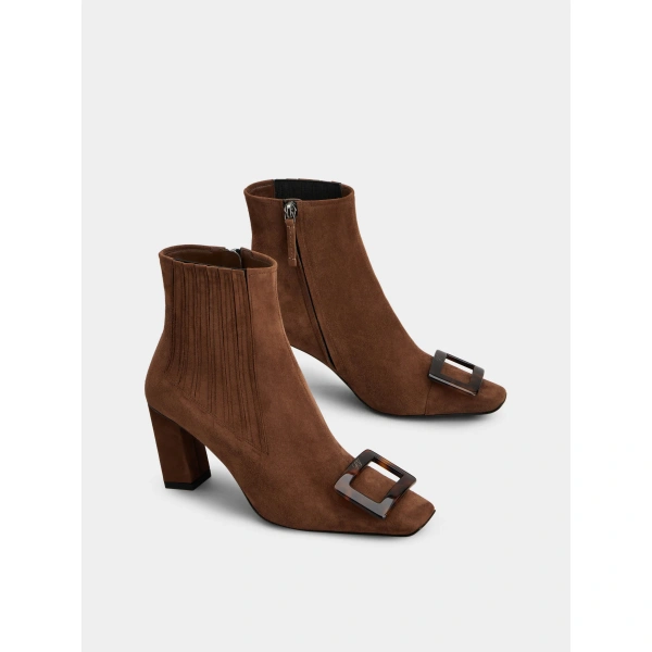 Roger Vivier Belle Vivier Chelsea Boots in Brown Suede, view 3 | Ankle Boots