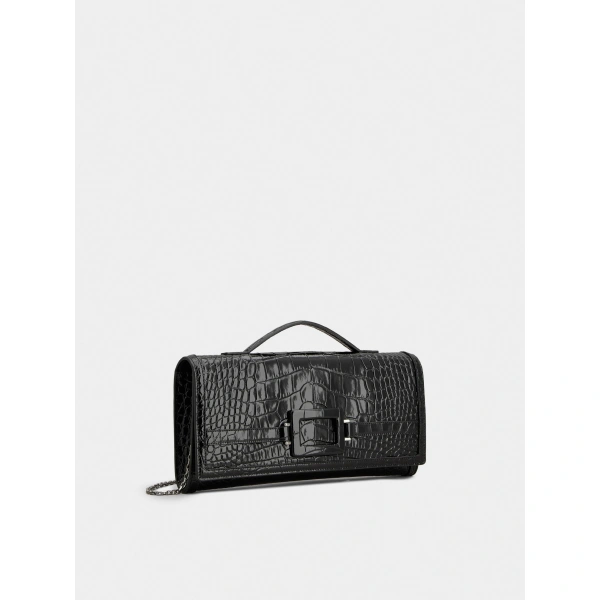 Roger Vivier Belle Vivier Clutch in Black Leather, view 2 | Clutch Bags