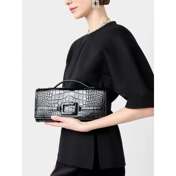 Roger Vivier Belle Vivier Clutch in Black Leather, view 3 | Clutch Bags