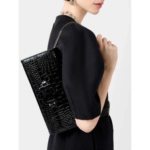Roger Vivier Belle Vivier Clutch in Black Leather, view 4 | Clutch Bags