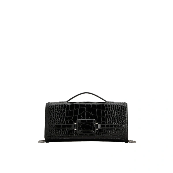 Belle Vivier Clutch in Black Leather