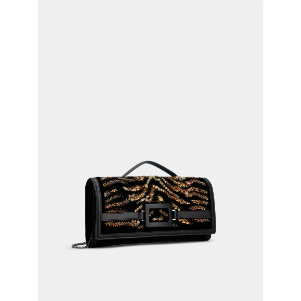 Roger Vivier Belle Vivier Clutch in Black Velvet, view 2 | Clutch Bags