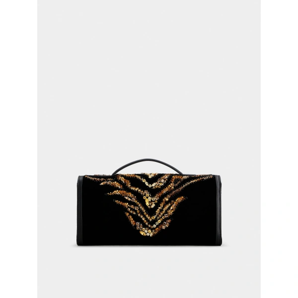 Roger Vivier Belle Vivier Clutch in Black Velvet, view 3 | Clutch Bags