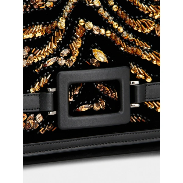 Roger Vivier Belle Vivier Clutch in Black Velvet, view 4 | Clutch Bags
