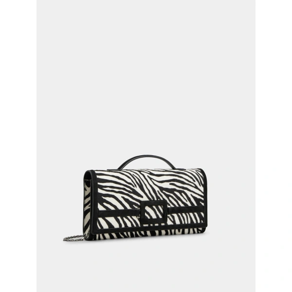 Roger Vivier Belle Vivier Clutch in Black and White Pony Effect Leather, view 2 | Clutch Bags