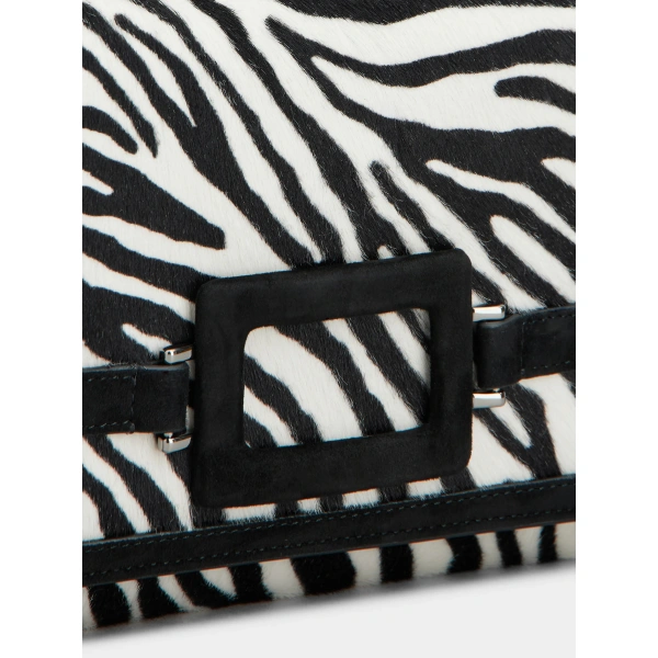 Roger Vivier Belle Vivier Clutch in Black and White Pony Effect Leather, view 6 | Clutch Bags