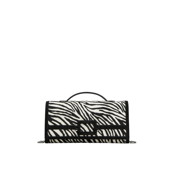 Belle Vivier Clutch in Black and White Pony Effect Leather