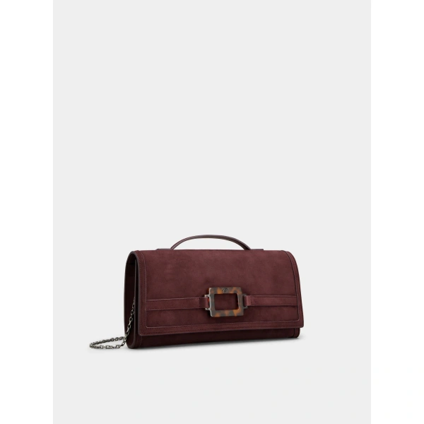 Roger Vivier Belle Vivier Clutch in Burgundy Suede, view 2 | Clutch Bags