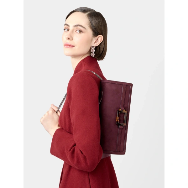 Roger Vivier Belle Vivier Clutch in Burgundy Suede, view 3 | Clutch Bags