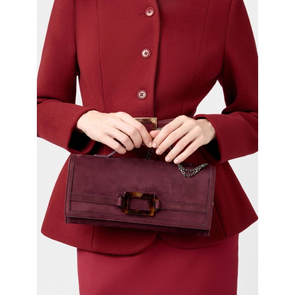 Roger Vivier Belle Vivier Clutch in Burgundy Suede, view 4 | Clutch Bags