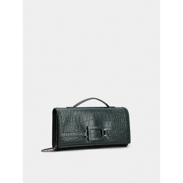 Roger Vivier Belle Vivier Clutch in Green Leather, view 2 | Clutch Bags