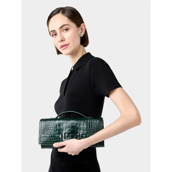 Roger Vivier Belle Vivier Clutch in Green Leather, view 3 | Clutch Bags