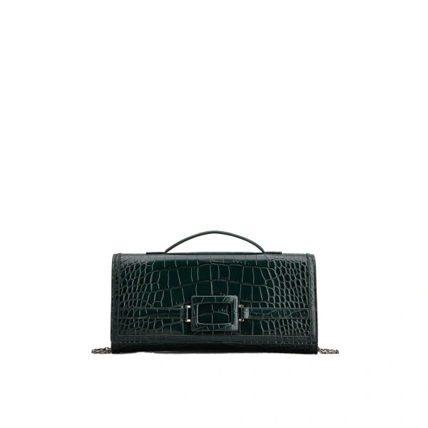 Belle Vivier Clutch in Green Leather