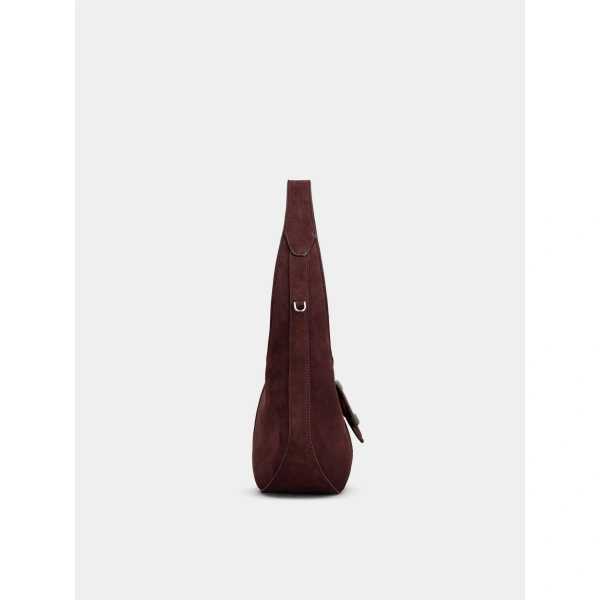 Roger Vivier Belle Vivier Hobo Bag in Burgundy Suede, view 2 | Hobo Bags