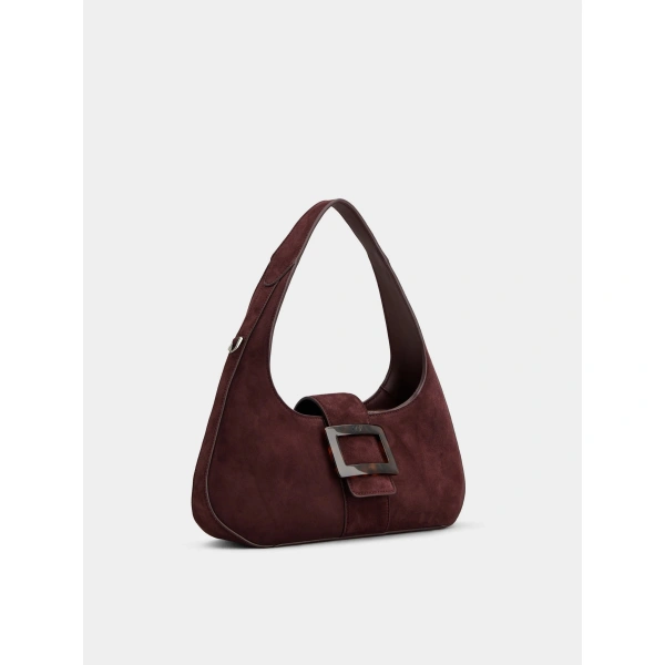 Roger Vivier Belle Vivier Hobo Bag in Burgundy Suede, view 3 | Hobo Bags