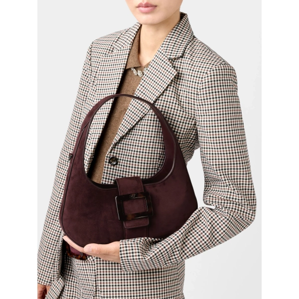 Roger Vivier Belle Vivier Hobo Bag in Burgundy Suede, view 4 | Hobo Bags
