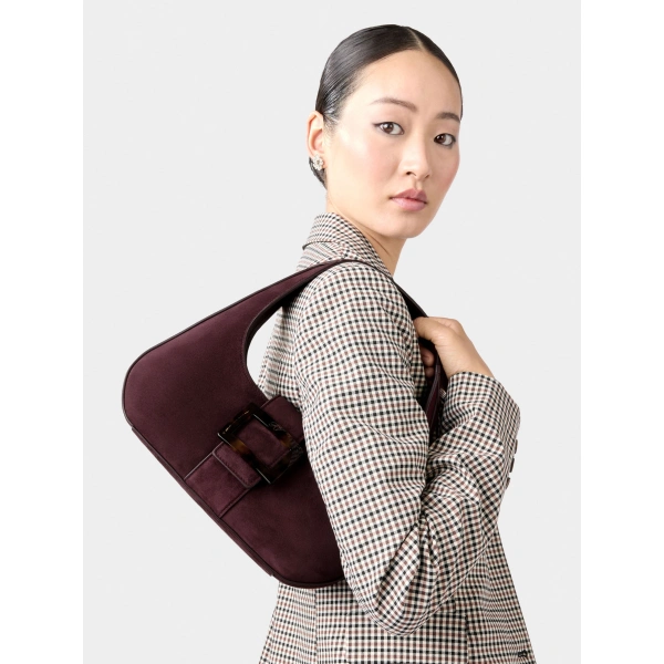 Roger Vivier Belle Vivier Hobo Bag in Burgundy Suede, view 5 | Hobo Bags