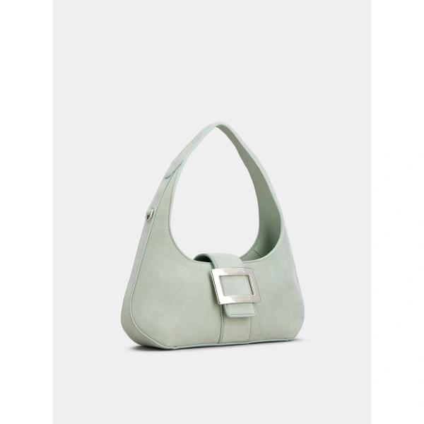 Roger Vivier Belle Vivier Hobo Bag in Green Suede, view 3 | Hobo Bags