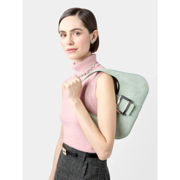 Roger Vivier Belle Vivier Hobo Bag in Green Suede, view 4 | Hobo Bags
