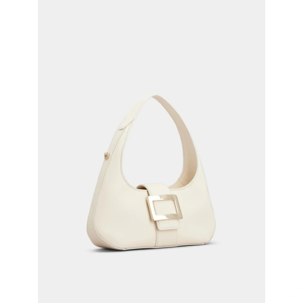 Roger Vivier Belle Vivier Hobo Bag in Off White Leather, view 3 | Hobo Bags