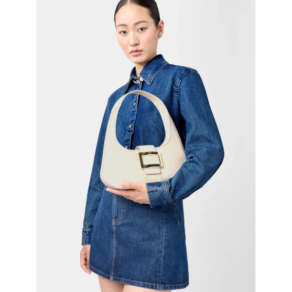 Roger Vivier Belle Vivier Hobo Bag in Off White Leather, view 4 | Hobo Bags