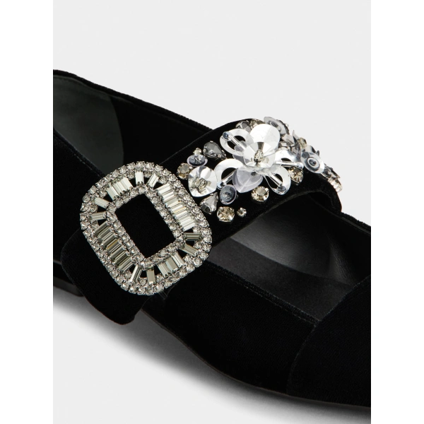 Roger Vivier Belle Vivier Mary Janes in Black Velvet, view 6 | Ballet Flats