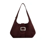 Roger Vivier Belle Vivier Medium Hobo Bag in Burgundy Suede | Hobo Bags