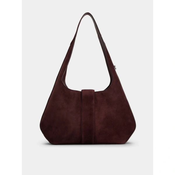 Roger Vivier Belle Vivier Medium Hobo Bag in Burgundy Suede, view 6 | Hobo Bags