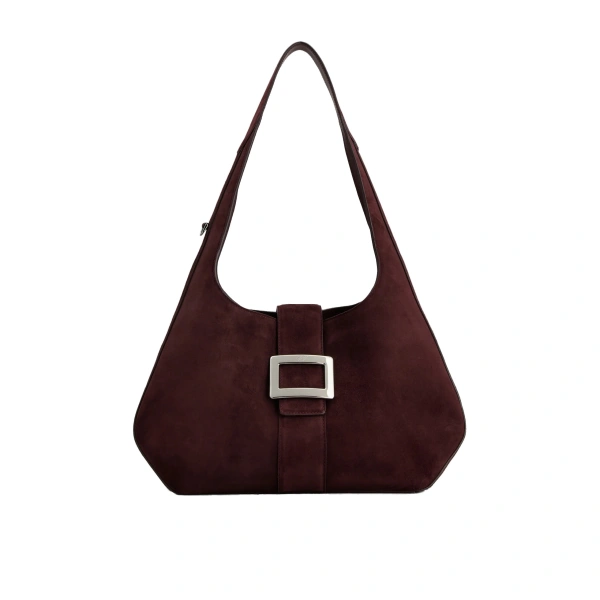 Belle Vivier Medium Hobo Bag in Burgundy Suede