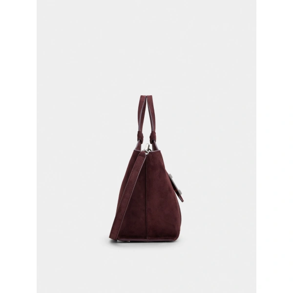 Roger Vivier Belle Vivier Mini Shopping Bag in Burgundy Suede, view 2 | Mini Bags