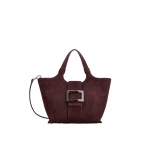 Roger Vivier Belle Vivier Mini Shopping Bag in Burgundy Suede | Mini Bags