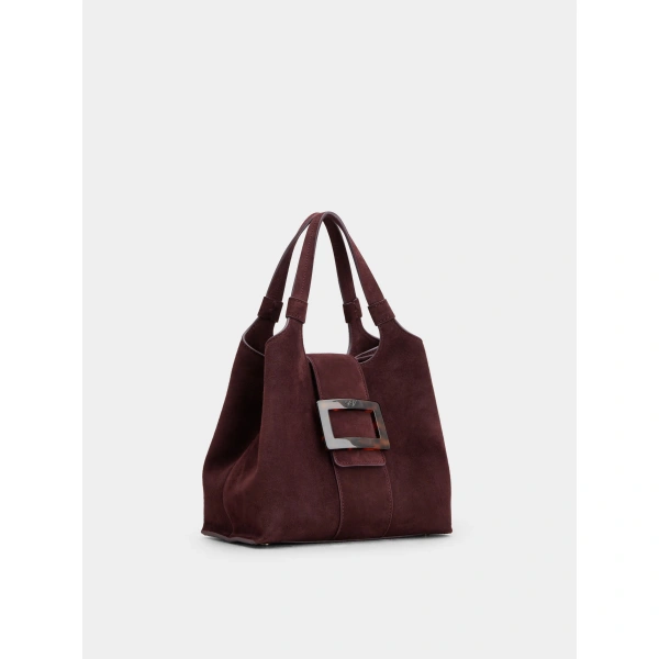 Roger Vivier Belle Vivier Mini Shopping Bag in Burgundy Suede, view 3 | Mini Bags