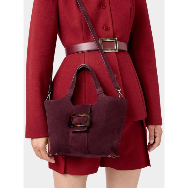 Roger Vivier Belle Vivier Mini Shopping Bag in Burgundy Suede, view 4 | Mini Bags