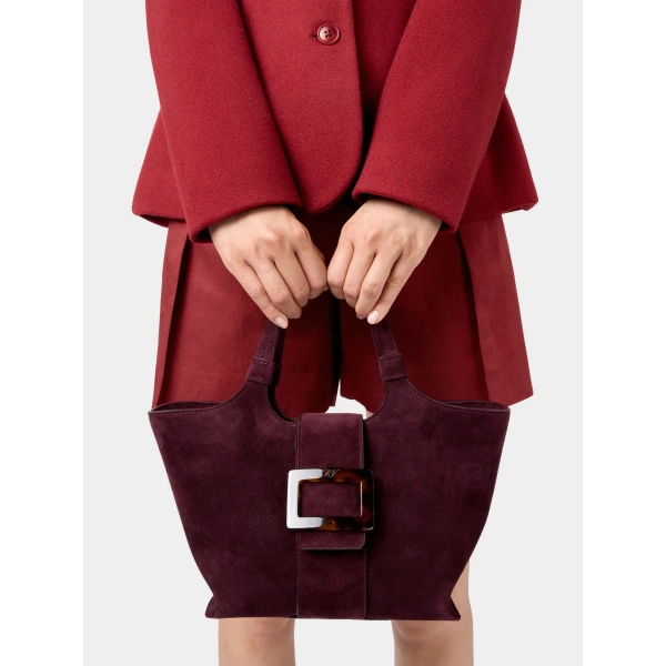 Roger Vivier Belle Vivier Mini Shopping Bag in Burgundy Suede, view 5 | Mini Bags
