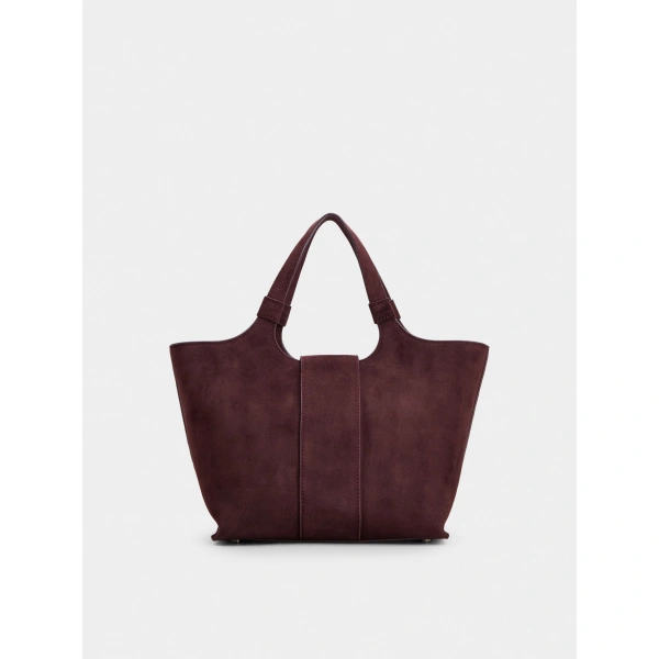 Roger Vivier Belle Vivier Mini Shopping Bag in Burgundy Suede, view 6 | Mini Bags