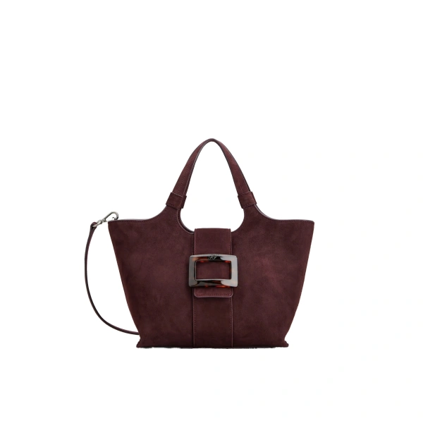 Belle Vivier Mini Shopping Bag in Burgundy Suede