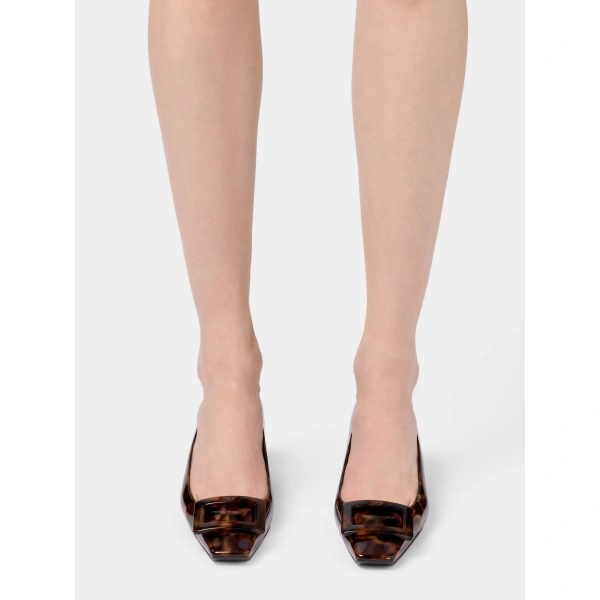 Roger Vivier Belle Vivier Pumps in Brown Patent Leather, view 6 | Kitten Heels