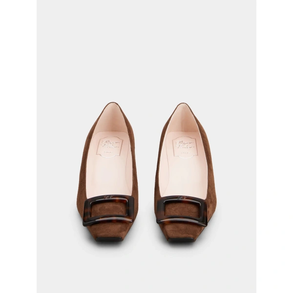 Roger Vivier Belle Vivier Pumps in Brown Suede, view 2 | Kitten Heels