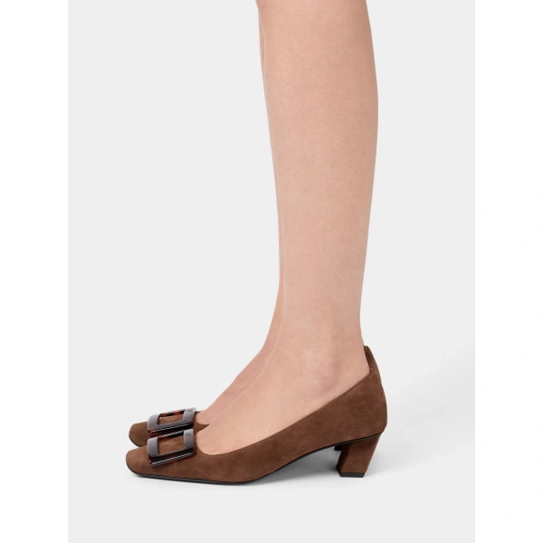 Roger Vivier Belle Vivier Pumps in Brown Suede, view 4 | Kitten Heels