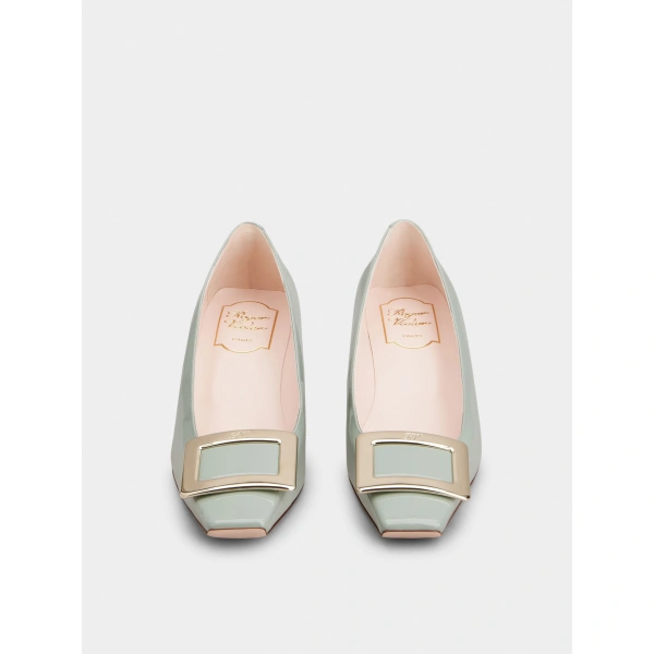 Roger Vivier Belle Vivier Pumps in Green Patent Leather, view 2 | Kitten Heels