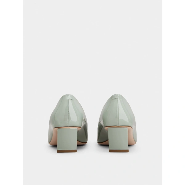 Roger Vivier Belle Vivier Pumps in Green Patent Leather, view 4 | Kitten Heels