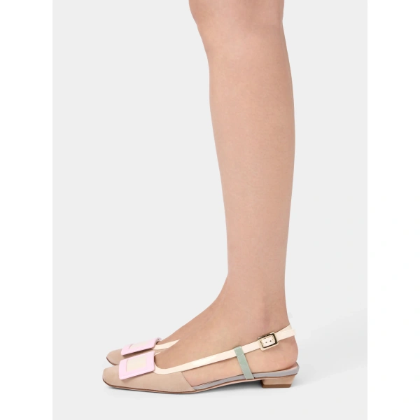 Roger Vivier Belle Vivier Slingback Ballerinas in Beige, Pink and Off White Suede, view 4 | Ballet Flats