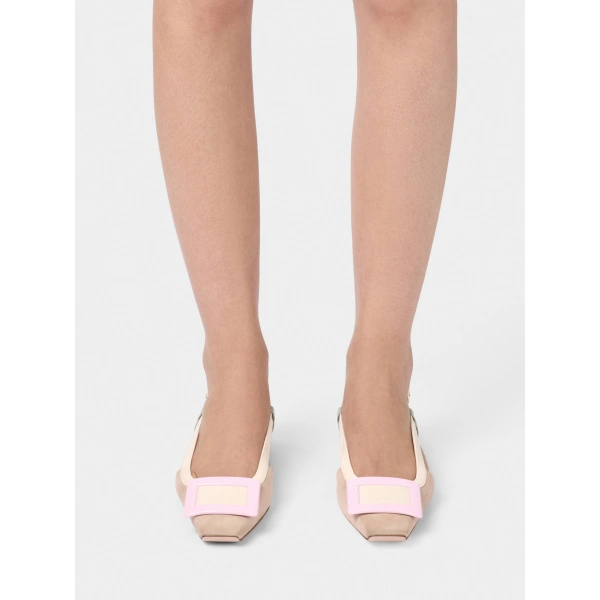 Roger Vivier Belle Vivier Slingback Ballerinas in Beige, Pink and Off White Suede, view 5 | Ballet Flats