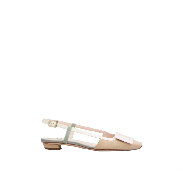 Belle Vivier Slingback Ballerinas in Beige, Pink and Off White Suede