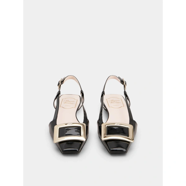 Roger Vivier Belle Vivier Slingback Ballerinas in Black Patent Leather, view 2 | Ballet Flats