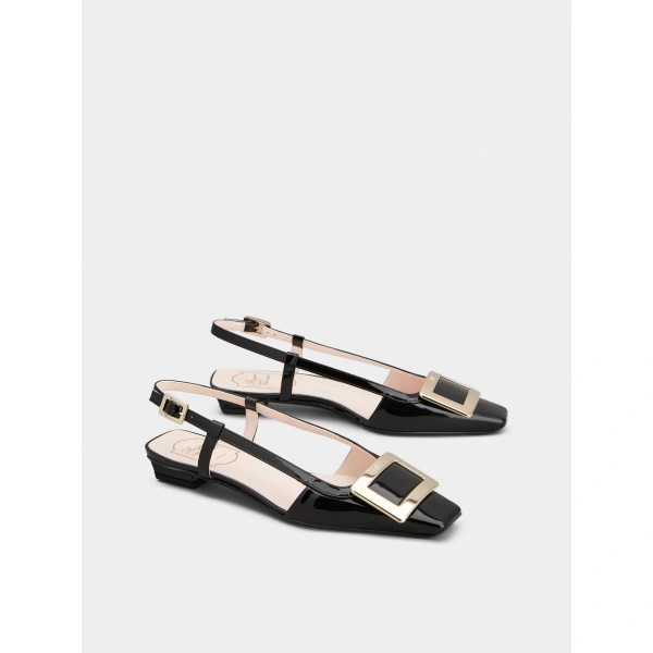 Roger Vivier Belle Vivier Slingback Ballerinas in Black Patent Leather, view 3 | Ballet Flats