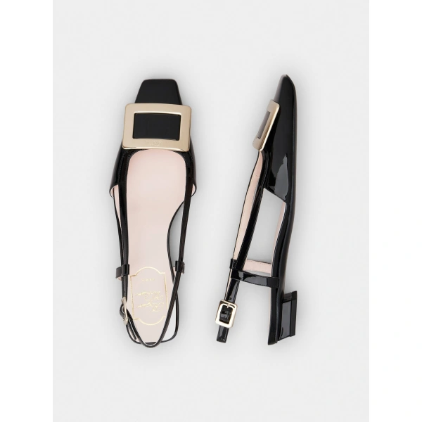 Roger Vivier Belle Vivier Slingback Ballerinas in Black Patent Leather, view 5 | Ballet Flats